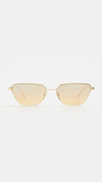 Shop Bottega Veneta Narrow Metal Cat Eye Sunglasses In Gold-gold-brown