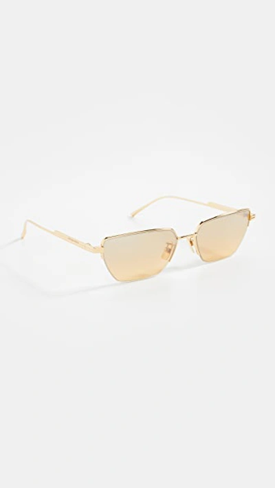 Shop Bottega Veneta Narrow Metal Cat Eye Sunglasses In Gold-gold-brown