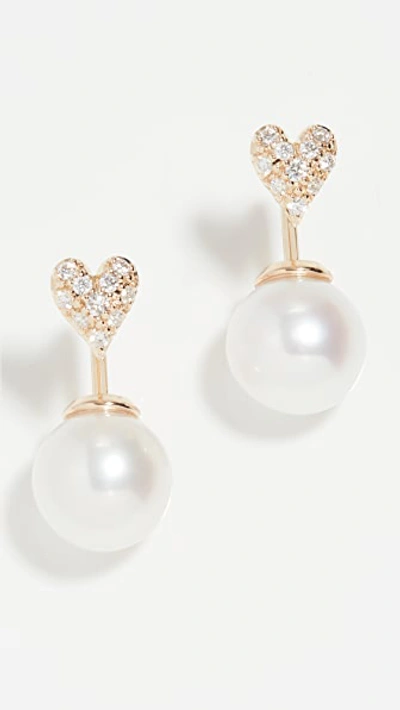Shop Mizuki Heart And Pearl Horizon Earrings In Gold