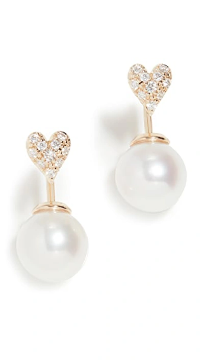 Shop Mizuki Heart And Pearl Horizon Earrings In Gold