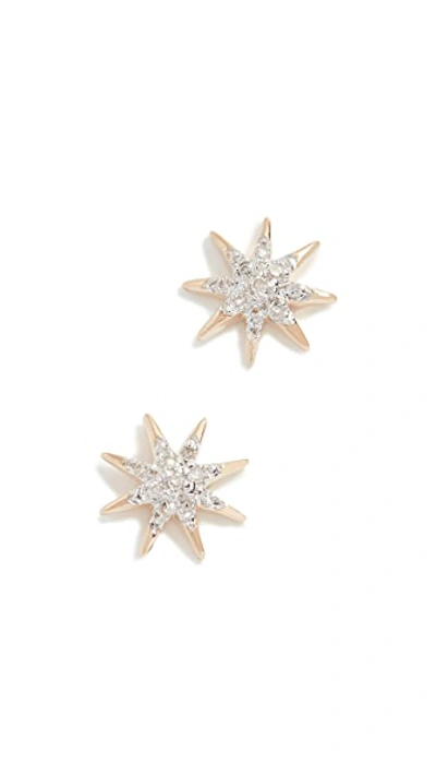 14k Gold Solid Pave Starburst Earrings