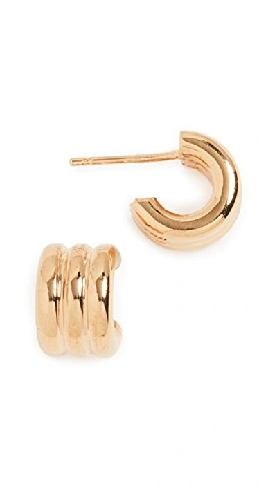 Shop Agmes Mini Triple Ridge Hoops In Gold Vermeil