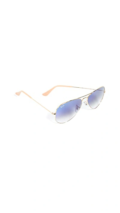 Shop Ray Ban Rb3025 Classic Aviator Gradient Sunglasses In Gold/light Blue