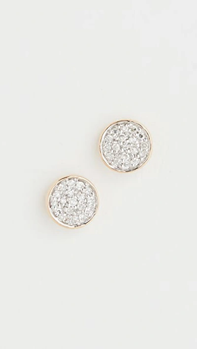 14k Gold Solid Pave Disc Earrings