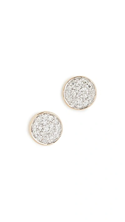 14k Gold Solid Pave Disc Earrings