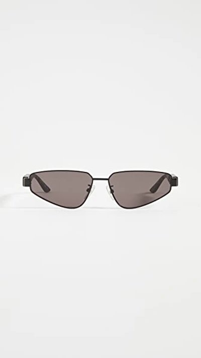 Shop Balenciaga Typo Narrow Logo Temple Sunglasses In Black/havana/grey