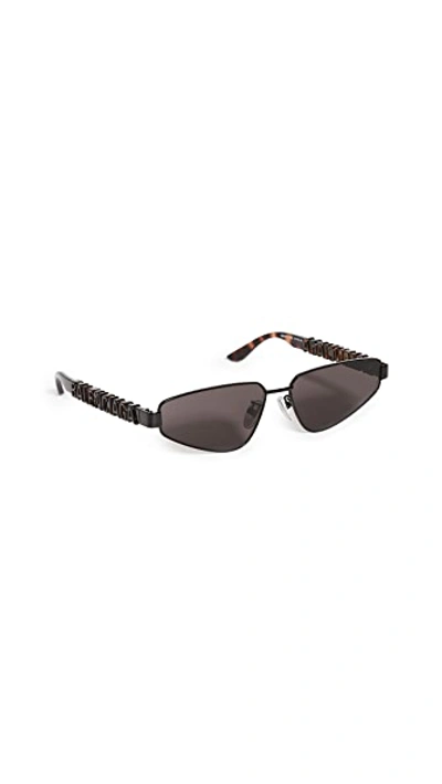Shop Balenciaga Typo Narrow Logo Temple Sunglasses In Black/havana/grey