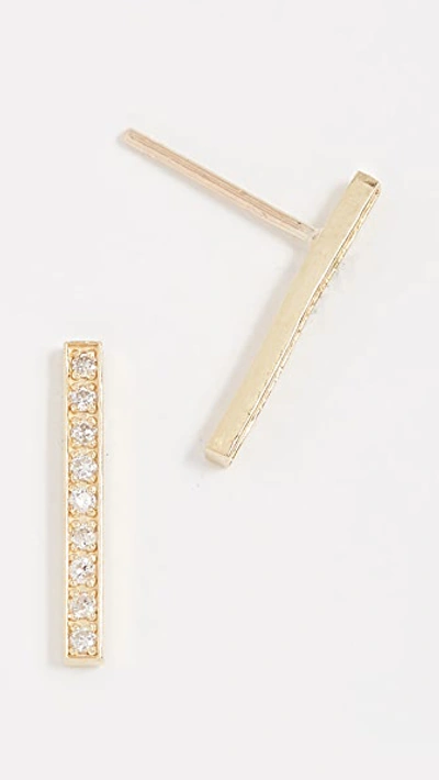 18k Gold Bar Diamond Stud Earrings