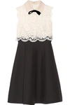 VALENTINO Lace And Wool And Silk-Blend Crepe Dress