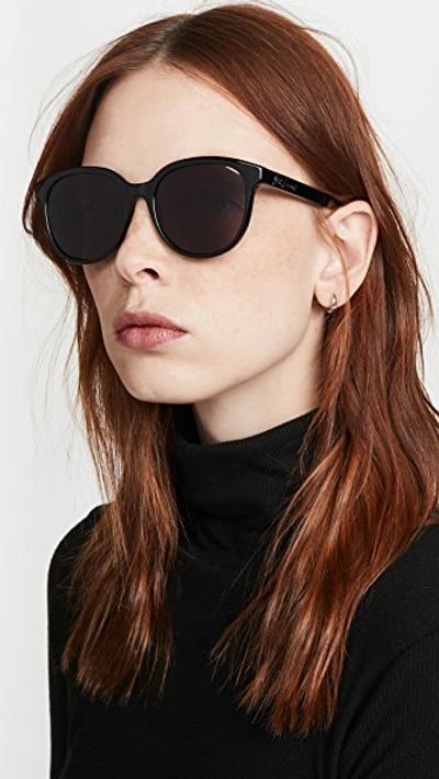 Shop Saint Laurent Signature Round Sunglasses In Black/black/black