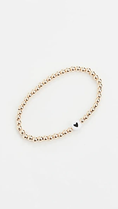 Shop Alexa Leigh 4mm Black Heart Bracelet In Gold