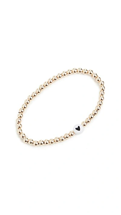 Shop Alexa Leigh 4mm Black Heart Bracelet In Gold