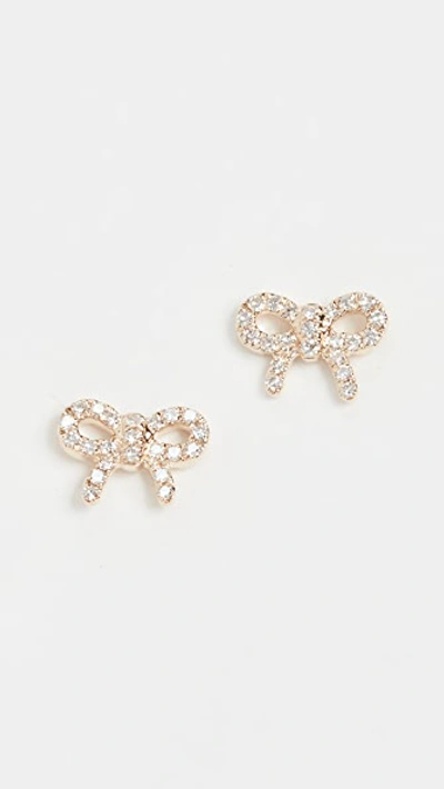Shop Ef Collection 14k Diamond Mini Bow Stud Earrings In Yellow Gold