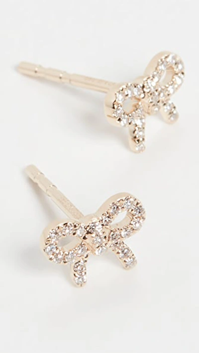 Shop Ef Collection 14k Diamond Mini Bow Stud Earrings In Yellow Gold