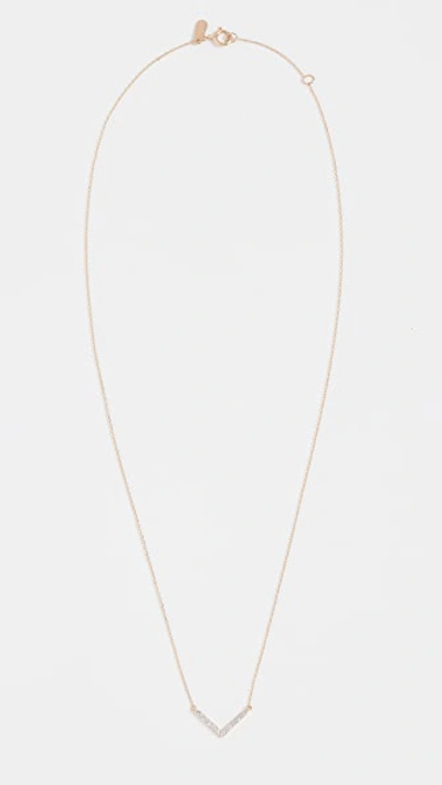 14k Gold Tiny Pave V Necklace