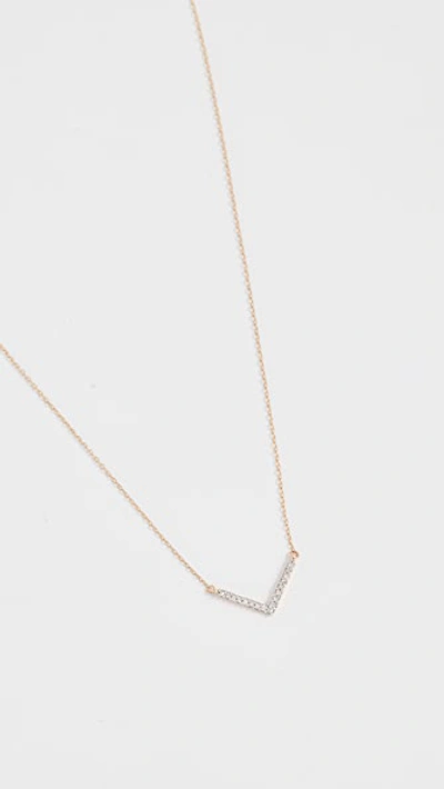 14k Gold Tiny Pave V Necklace