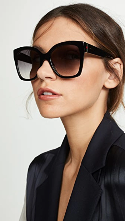 Shop Gucci Web Plaque Sunglasses In Black/grey Gradient