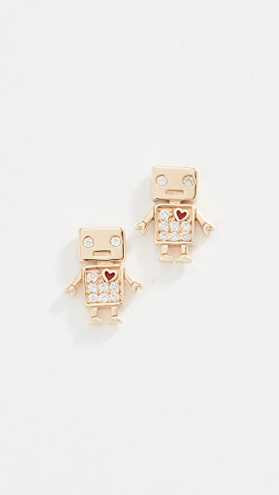 Shop Sydney Evan 14k Gold Love Robot Stud Earrings