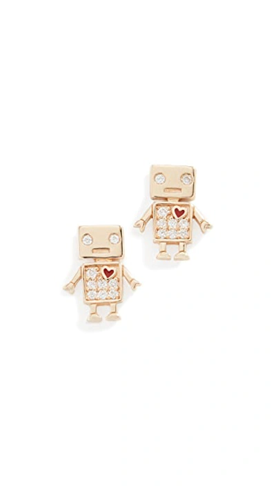 Shop Sydney Evan 14k Gold Love Robot Stud Earrings