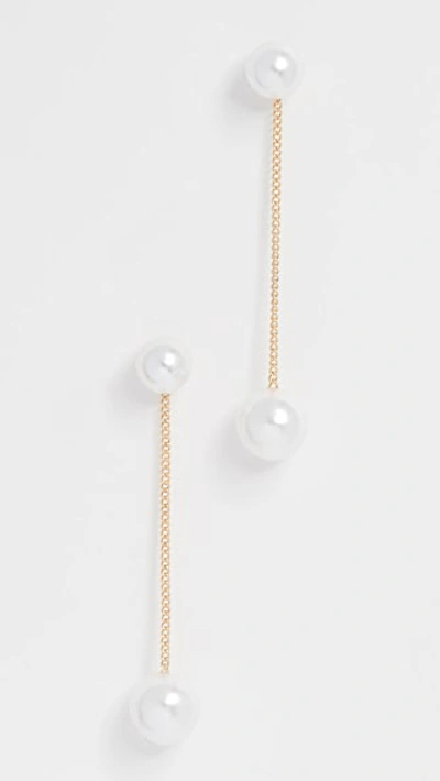 Shop Theia Jewelry Double Imitation Pearl Earrings In Yellow Gold