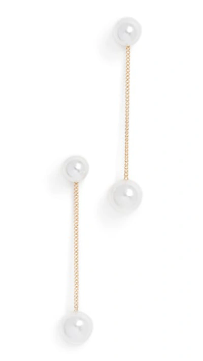 Shop Theia Jewelry Double Imitation Pearl Earrings In Yellow Gold
