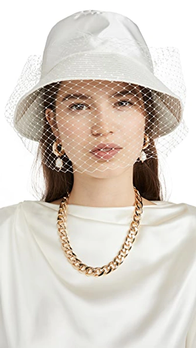 Shop Jennifer Behr Elaine Veiled Bucket Hat In Ivory