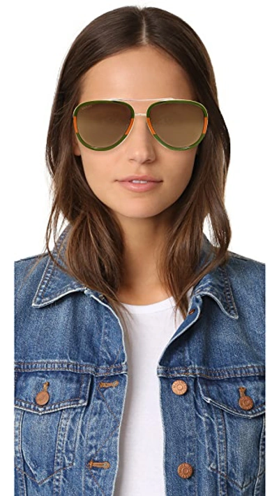 Shop Gucci Pilot Urban Web Block Aviator Sunglasses In Gold/green