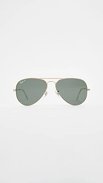 Shop Ray Ban Rb3025 Original Aviator Polarized Sunglasses In Gold/green Polar