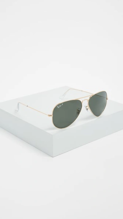 Shop Ray Ban Rb3025 Original Aviator Polarized Sunglasses In Gold/green Polar