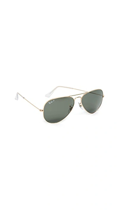 Shop Ray Ban Rb3025 Original Aviator Polarized Sunglasses In Gold/green Polar