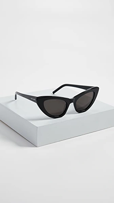 Shop Saint Laurent Sl 213 Lily Sunglasses In Black/solid Grey