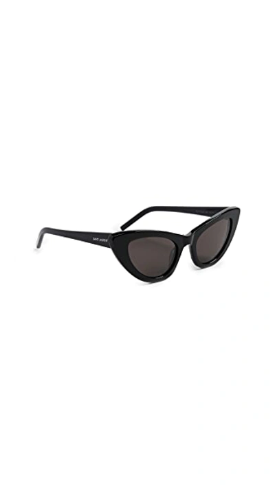 Shop Saint Laurent Sl 213 Lily Sunglasses In Black/solid Grey