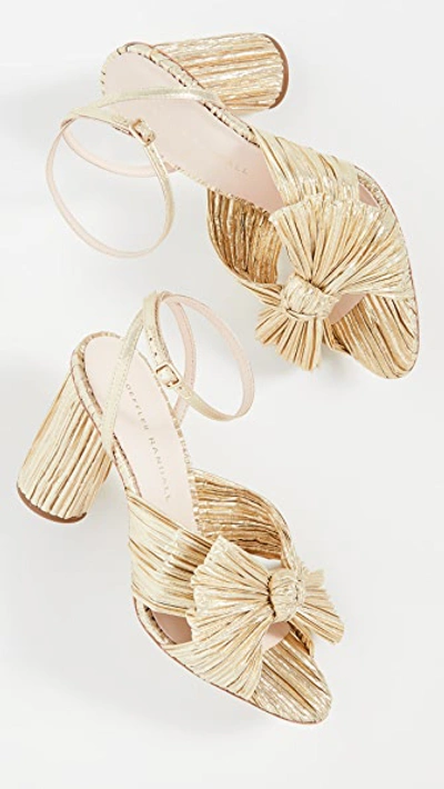 Loeffler Randall Camellia Pleated Bow Heel With Ankle Strap In Gold In Gold