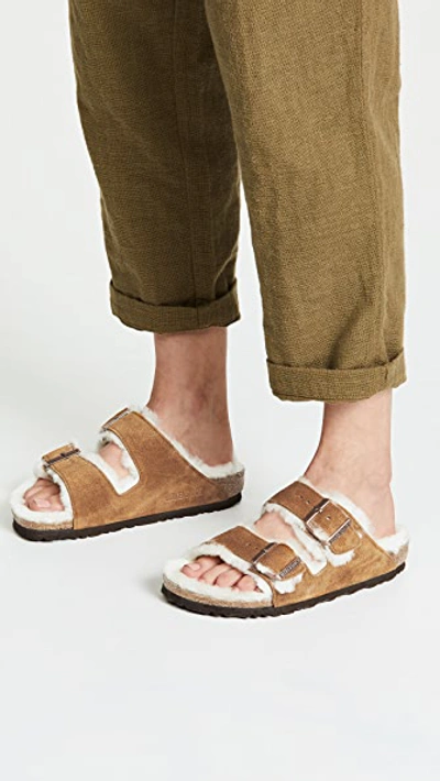 Birkenstock Arizona Shearling & Suede Sandals In Mink