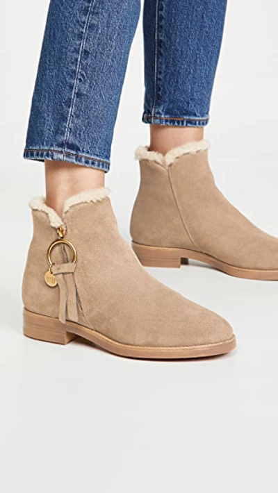 Shop See By Chloé Louise Shearling Ankle Boots In Crosta Taupe