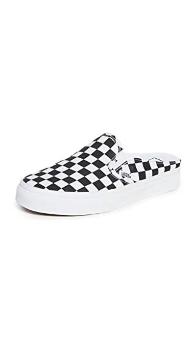 Vans Slip On Checkerboard Mules In White/black | ModeSens
