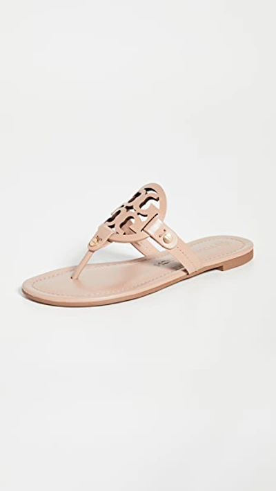Tory Burch Miller Medallion Metallic Leather Flat Slide Sandal In Light Makeup