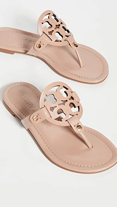 Tory Burch Miller Medallion Metallic Leather Flat Slide Sandal In Light Makeup