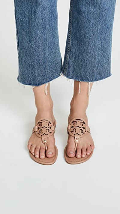 Tory Burch Miller Medallion Metallic Leather Flat Slide Sandal In Light Makeup