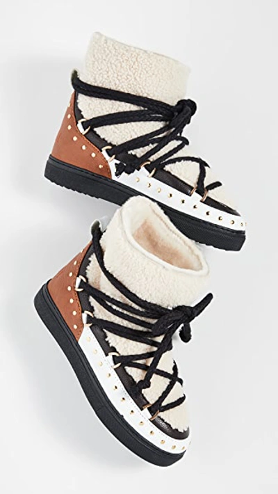 Inuikii Curly Rock Shearling Colorblock Snow Booties In Cream