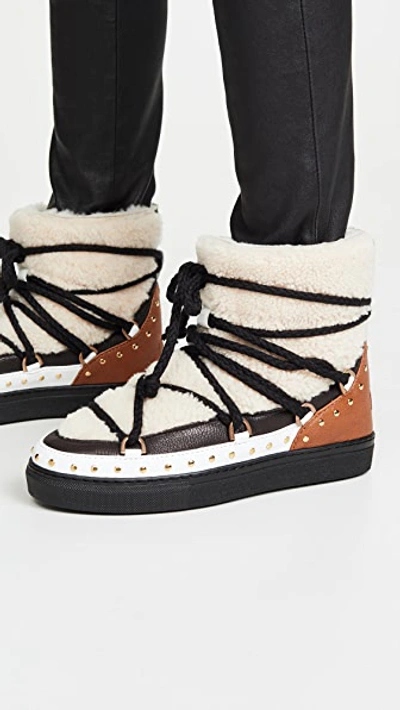 Inuikii Curly Rock Shearling Colorblock Snow Booties In Cream