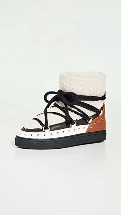 Inuikii Curly Rock Shearling Colorblock Snow Booties In Cream