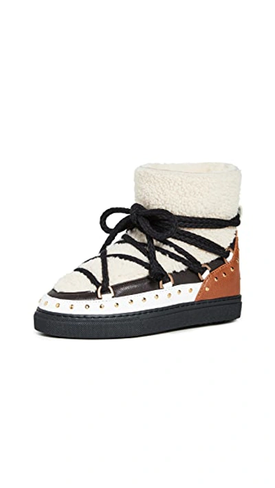 Inuikii Curly Rock Shearling Colorblock Snow Booties In Cream