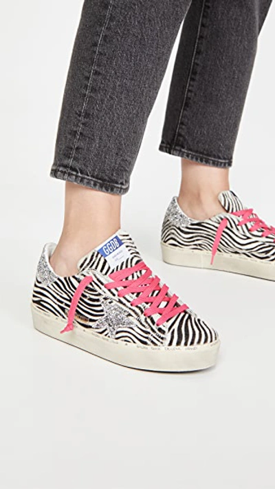 Shop Golden Goose Hi Star Sneakers In Zebra/silver