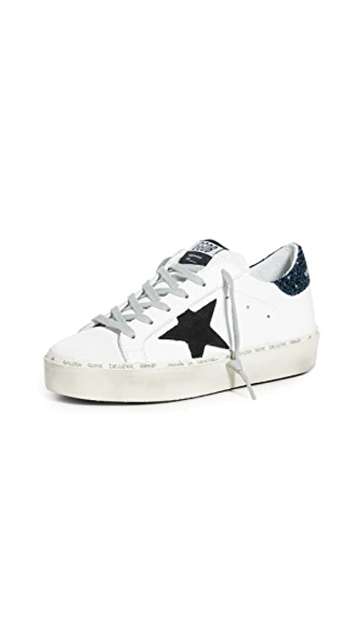 Shop Golden Goose Hi Star Sneakers In White/blue Glitter/black