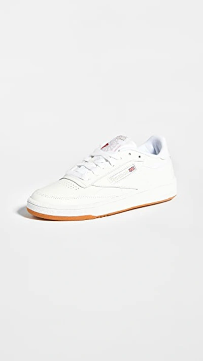 Reebok Classic Club C 85 Trainers In White Leather With Gum Sole In White/light  Grey/gum | ModeSens