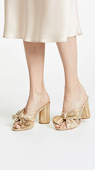 Shop Loeffler Randall Penny Pleated Bow Sandals Gold