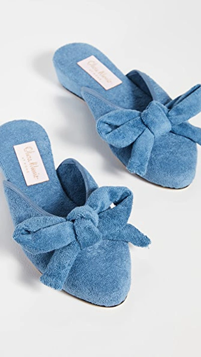 Shop Olivia Morris At Home Daphne Bow House Slippers In Cerulean Blue