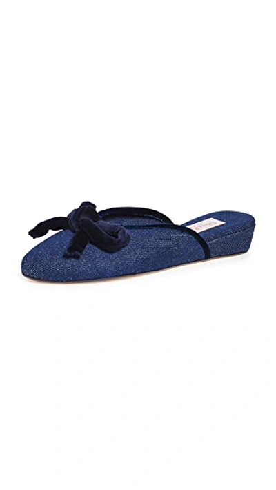 Shop Olivia Morris At Home Daphne Bow House Slippers In Indigo Blue