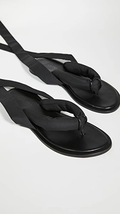 Shop Ganni Puffy Wrap Sandals In Black